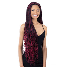 Load image into Gallery viewer, Freetress Synthetic Braid - Hippie Braid 30,Color Shown on Model: CHERRY WINE,Length : 30&quot; Extra Long,Freetress Braid Hippie Braid 30&quot; has 3 different curl lengths giving it the ultimate natural look!,They are also lightweight, easy to install, and style!,Pre-Looped Crochet.
