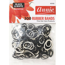 Load image into Gallery viewer, Annie 300 Rubber Bands Black&amp;White Assorted Size #3155 Elastic Hair Tie
