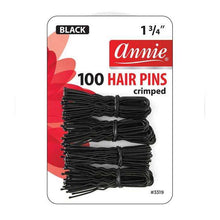 Load image into Gallery viewer, Annie 100 Pcs Hair Pins 1 3/4&quot; Black #3319 Ball Tipped Crimped U-Shape
