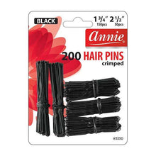 Load image into Gallery viewer, Annie 200 Hair Pins 1 3/4&quot; &amp; 2 1/2&quot; Black #3330 Crimped Big Ball Tipped U-Shape
