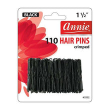 Load image into Gallery viewer, Annie 110 Pcs Hair Pins 1 1/2&quot; Black #3332 Ball Tipped Crimped U-Shape
