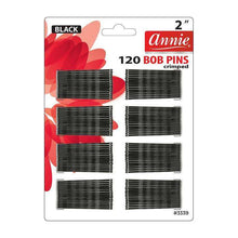 Load image into Gallery viewer, Annie 120 Pcs Bob Pins 2&quot; Black #3339 Crimped &amp; Ball Tipped
