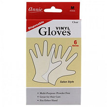 Load image into Gallery viewer, Annie Disposable Vinyl Gloves Powder Free 6 Count Clear Salon Style [#3836 Medium]
