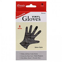Load image into Gallery viewer, Annie Disposable Vinyl Gloves Powder Free 6 Count Brown Salon Style [#3825 Small]
