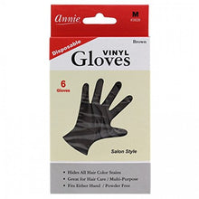 Load image into Gallery viewer, Annie Disposable Vinyl Gloves Powder Free 6 Count Brown Salon Style [#3826 Medium]
