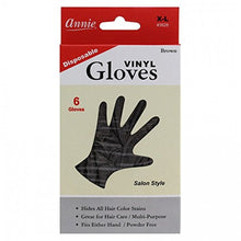 Load image into Gallery viewer, Annie Disposable Vinyl Gloves Powder Free 6 Count Brown Salon Style [#3828 X-Large]
