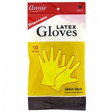 Load image into Gallery viewer, Annie Disposable Latex Gloves Lightly Powdered 10 Count Salon Style [#3816 Medium]
