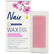 Load image into Gallery viewer, Nair Hair Remover Legs &amp; Body Wax Ready Strips 40 Counts
